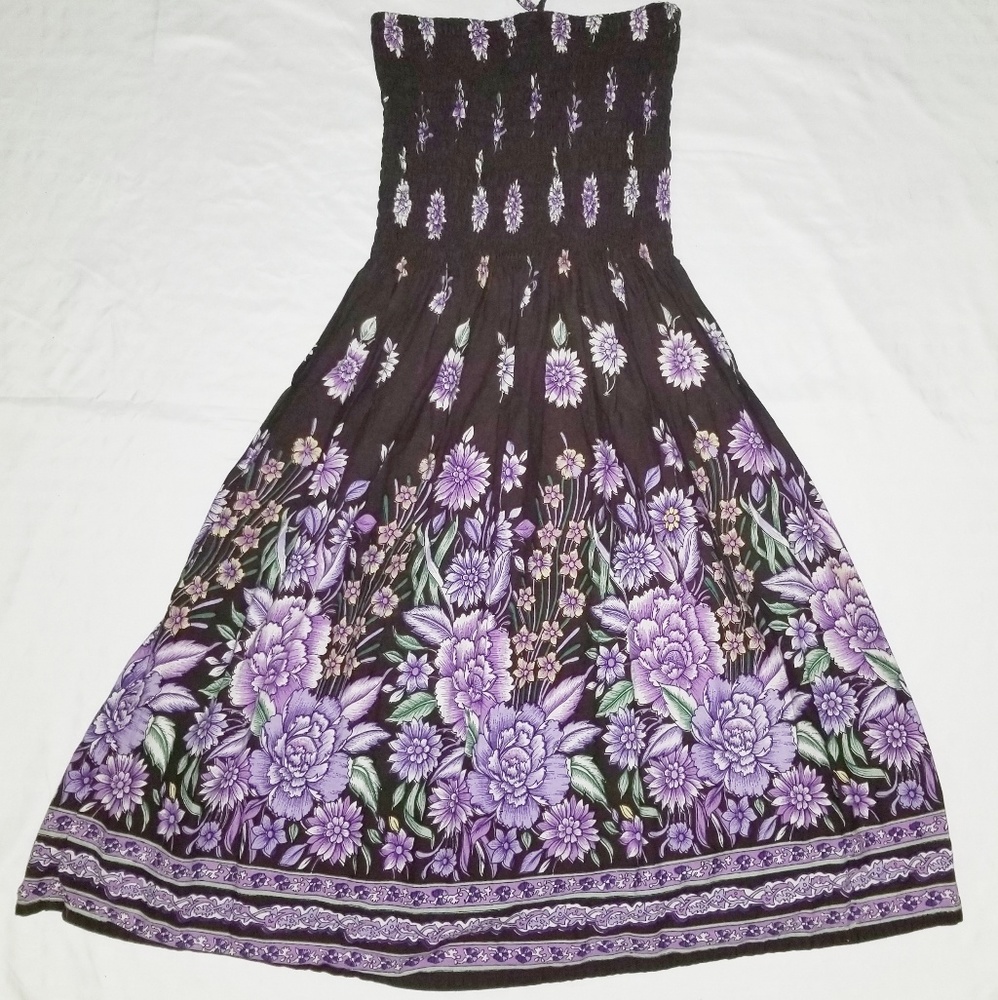 Sundress brown, purple & green floral